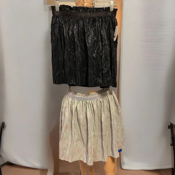 New Pleated Tutu Ballet Skirts Lot Of 2 Black Silver Metallic Lady Teen XL/14 - Picture 1 of 9